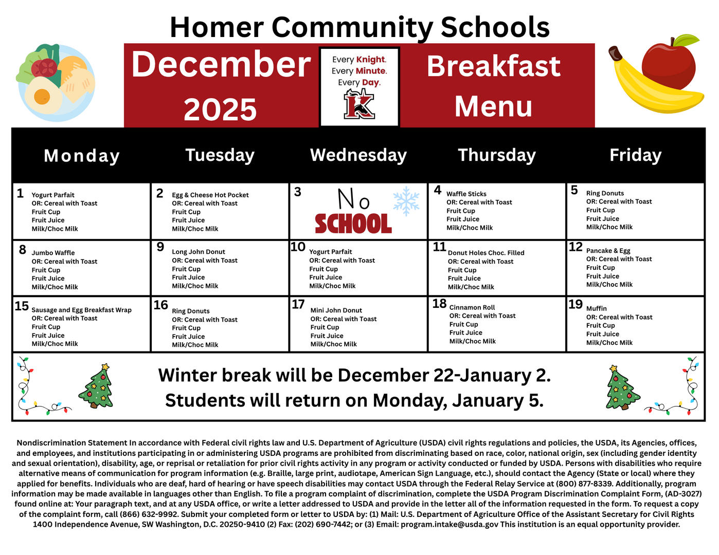 December Breakfast Menu