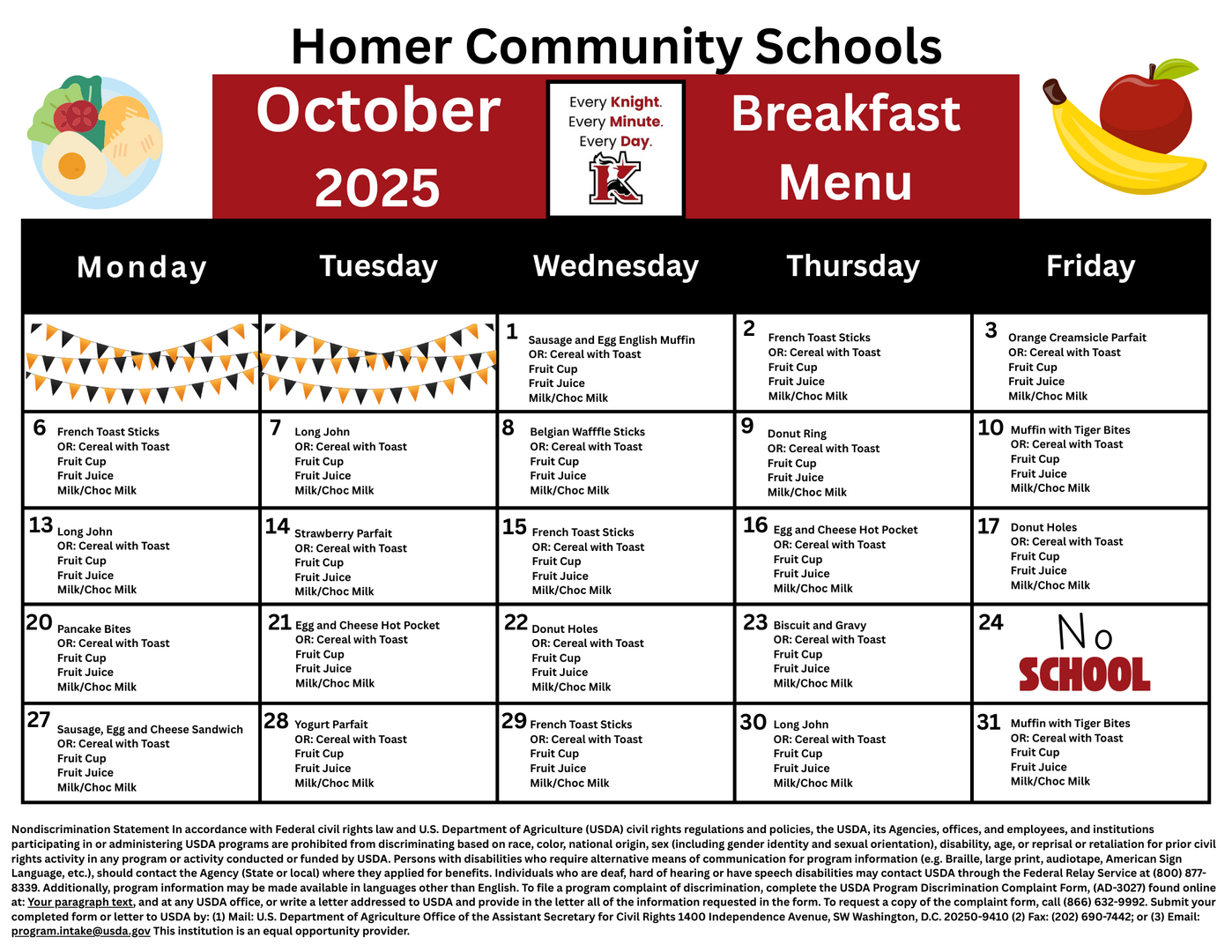 October 2025 Breakfast Menu