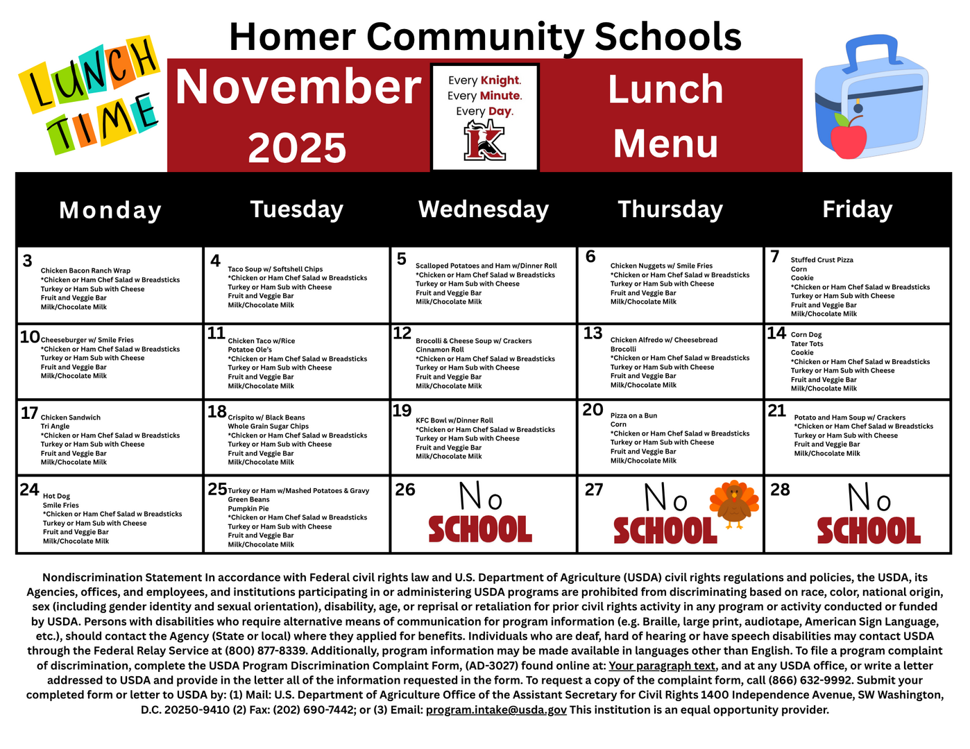 November 2025 Lunch Menu